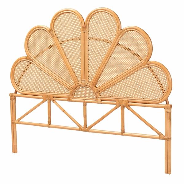 baxton studio bali & pari Flower Modern Bohemian Honey Rattan King Size Standalone Headboard