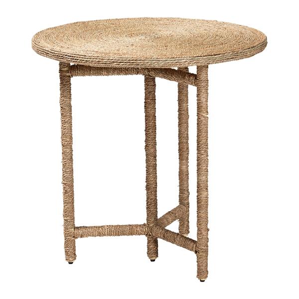 baxton studio bali & pari Fumito Handwoven Seagrass End Table - Round Boho Side Table with Wrapped Frame Handmade Coastal D?cor for Living Room or Sun Room