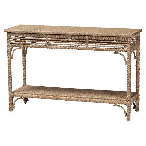 baxton studio bali & pari Ganit Handwoven Seagrass Console Table - Entryway Table with Wrapped Frame and Lower Shelf Accent Table for Hallway Living Room or Foyer Decor