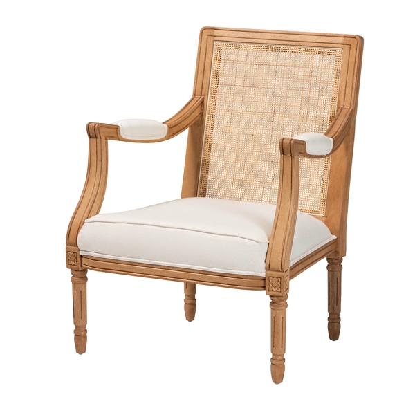 baxton studio bali & pari Garridan Traditional French Beige Fabric and Honey Oak Finished Wood Accent Chair