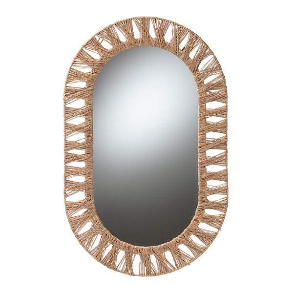 baxton studio bali & pari Geona Modern Bohemian Metal and Natural Brown Seagrass Accent Wall Mirror