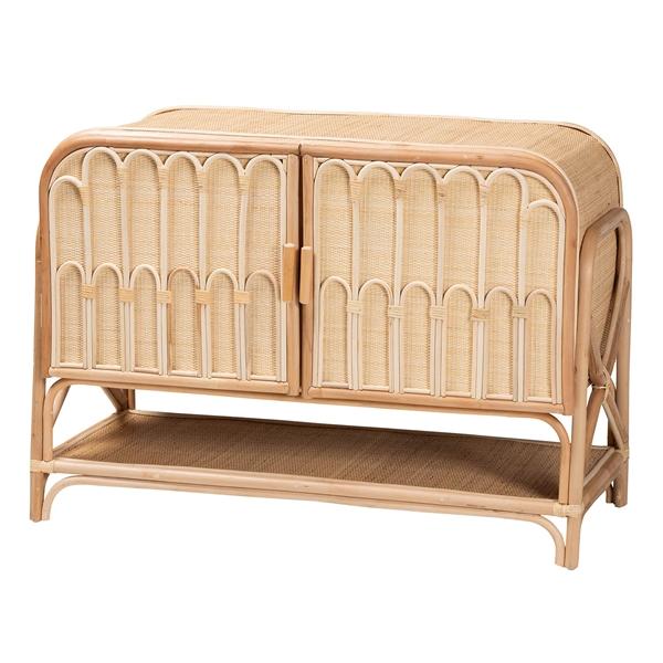 baxton studio bali & pari Gitano Bohemian Natural Rattan 2-Door Storage Cabinet