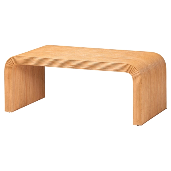 baxton studio bali & pari Guevara Bohemian Light Honey Fluted Rattan Coffee Table