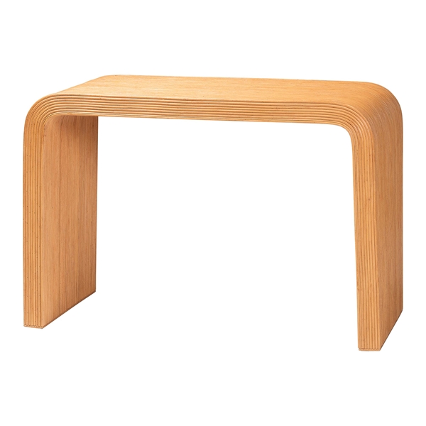 baxton studio bali & pari Guevara Bohemian Light Honey Fluted Rattan Console Table