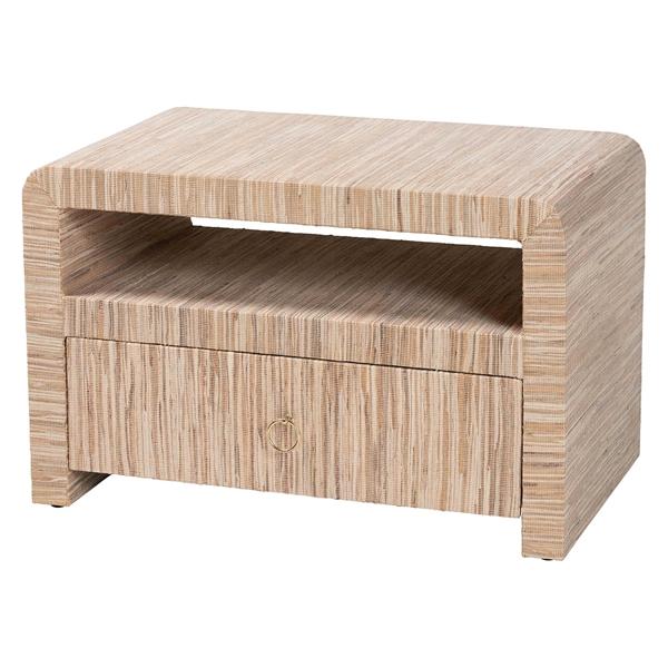 baxton studio bali & pari Hannah Bohemian Woven Grasscloth 1-Drawer Nightstand