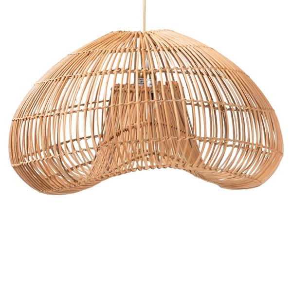 baxton studio bali & pari Hansa Natural Rattan Pendant Lampshade - Handcrafted Dome-Shape Ceiling Light Cover Coastal Boho D?cor