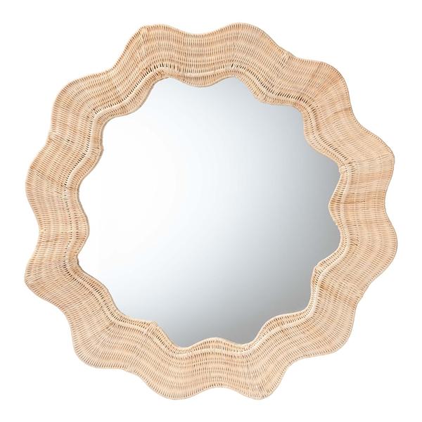 baxton studio bali & pari Hasana Coastal Scalloped Natural Rattan Round Accent Wall Mirror