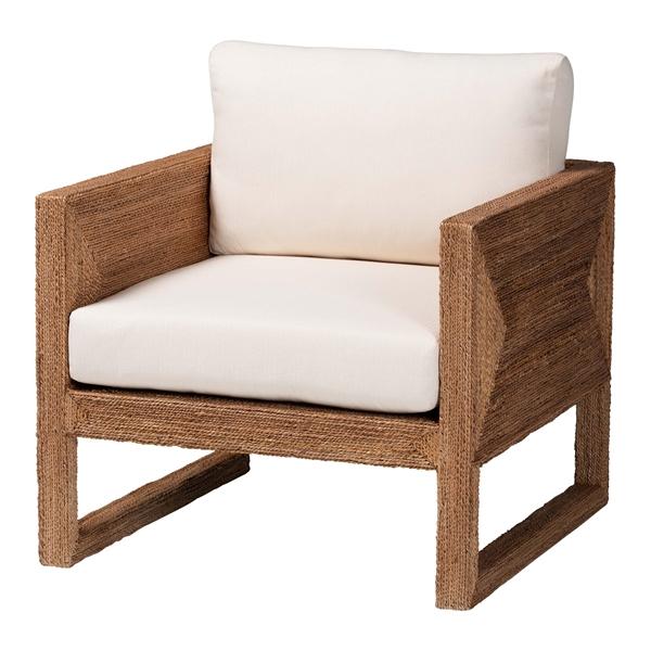 baxton studio bali & pari Helina Bohemian Bleached Seagrass and Acacia Wood Arm Chair
