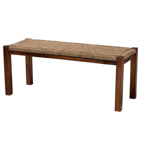 baxton studio bali & pari Hermes Mid-Century Modern Transitional Natural Seagrass and Mahogany Wood Bench