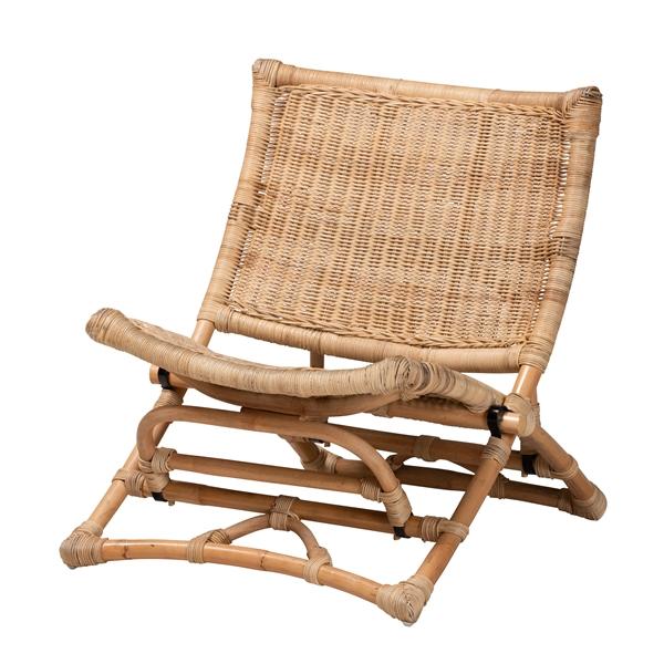 baxton studio bali & pari Herrara Modern Bohemian Natural Brown Antique Rattan Foldable Lounge Chair