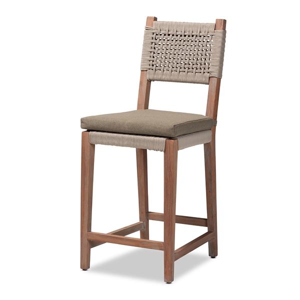 baxton studio bali & pari Heyna Mid-Century Transitional Grey Woven Rope Mahogany Counter Stool