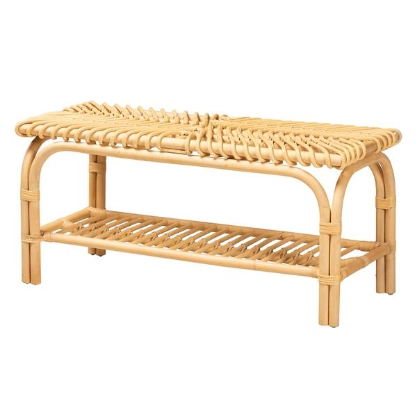 baxton studio bali & pari Himari Modern Bohemian Natural Brown Rattan Accent Bench