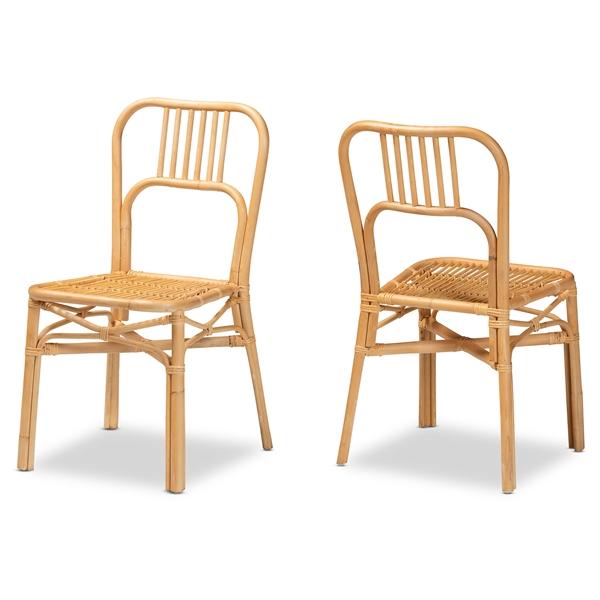baxton studio bali & pari Ivora Modern Bohemian Natural Brown Rattan 2-Piece Dining Chair Set