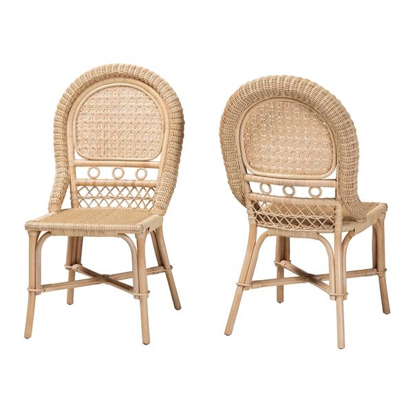 baxton studio bali & pari Jelita Modern Bohemian Natural Brown Rattan 2-Piece Dining Chair Set