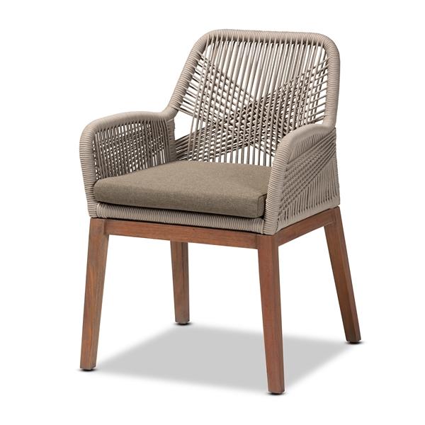 baxton studio bali & pari Jennifer Mid-Century Transitional Grey Woven Rope Mahogany Dining Arm Chair