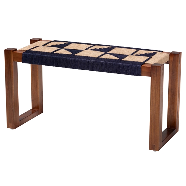 baxton studio bali & pari Jerilyn Modern Bohemian Two-Tone Navy Blue and Natura Brown Seagrass and Acacia Wood Accent Bench