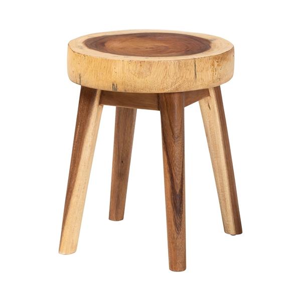 baxton studio bali & pari Jia Suar Wood End Table - Handcrafted Side Table with Live Edge Round Top and Tapered Legs Rustic Boho Accent Furniture for Living Room Bedroom or Patio