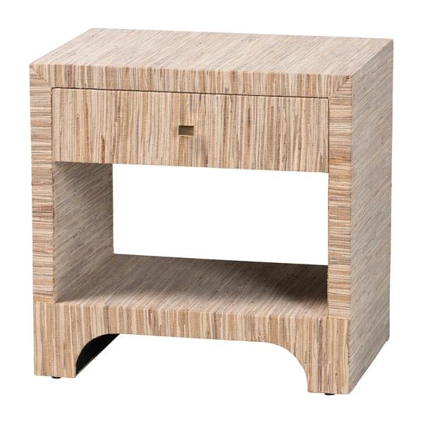 baxton studio bali & pari Julia Bohemian Woven Natural Grasscloth 1-Drawer Nightstand