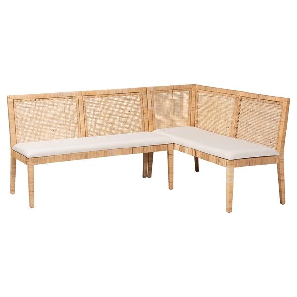 baxton studio bali & pari Kalimantan Bohemian Light Honey Rattan 2-Piece Banquette Set