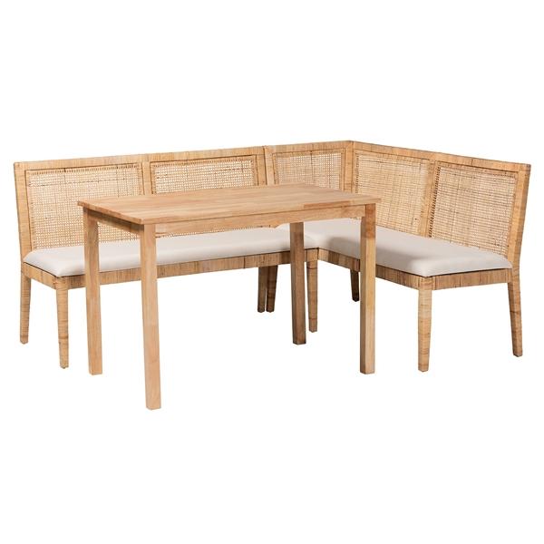 baxton studio bali & pari Kalimantan Bohemian Light Honey Rattan 3-Piece Dining Nook Set