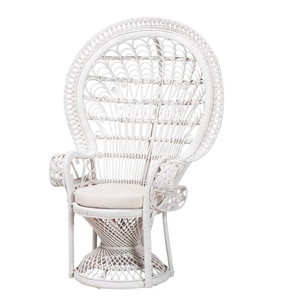 baxton studio bali & pari Kallima Modern Bohemian White Natural Rattan Peacock Chair