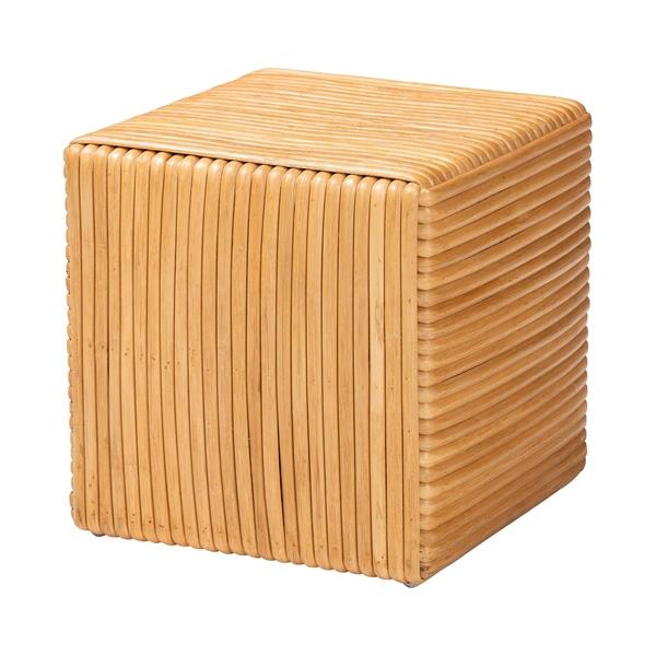 baxton studio bali & pari Karina Bohemian Light Honey Rattan Footstool