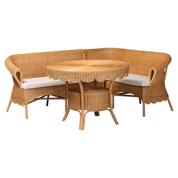 baxton studio bali & pari Keitha Bohemian Light Honey Rattan 3-Piece Dining Nook Set