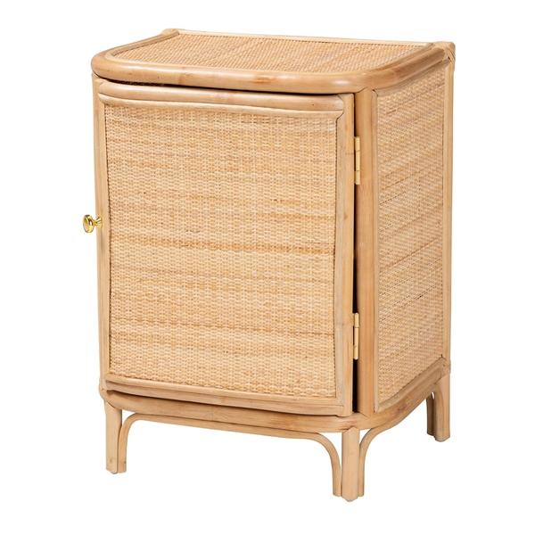 baxton studio bali & pari Kiara Bohemian Natural Rattan Nightstand