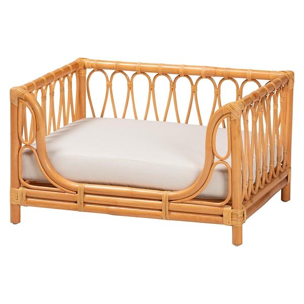 baxton studio bali & pari Kierra Bohemian Honey Rattan Pet Bed