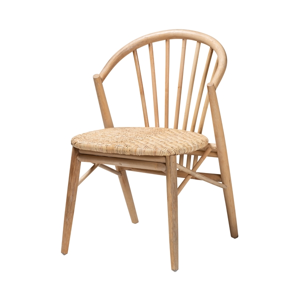 baxton studio bali & pari Kobe Mid-Century Modern Natural Brown Finished Wood and Rattan Dining Chair