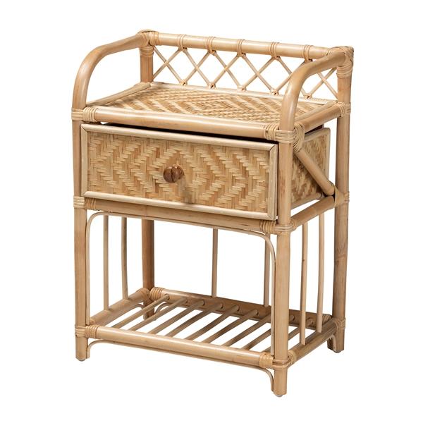 baxton studio bali & pari Kobie Modern Bohemian Natural Brown Rattan 1-Drawer Nightstand