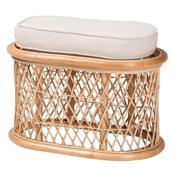 baxton studio bali & pari Ladonna Bohemian Natural Rattan Ottoman Footstool