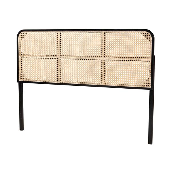 baxton studio bali & pari Lainer Modern Bohemian Black Finished Bayur Wood and Natural Bamboo Queen Size Headboard