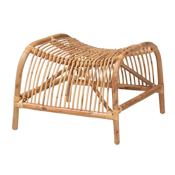 baxton studio bali & pari Lamaria Modern Bohmenian Natural Brown Antique Rattan Footstool