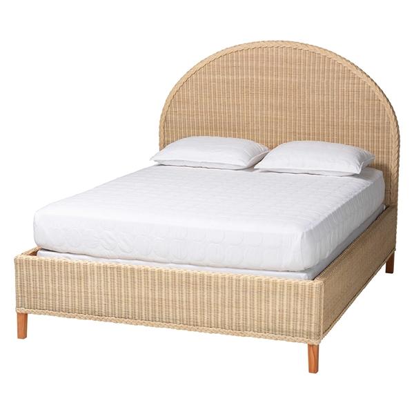 baxton studio bali & pari Lanica Japandi Sun-Bleached Braided Rattan Queen Size Bed