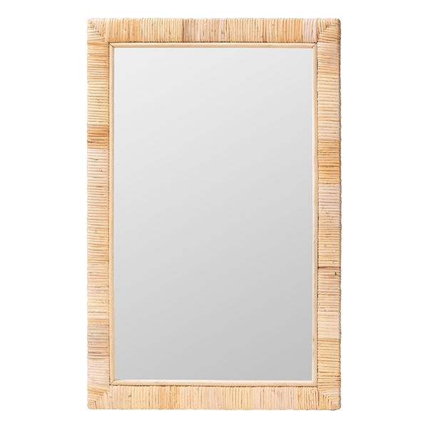baxton studio bali & pari Lankston Bohemian Natural Rattan Rectangle Accent Wall Mirror