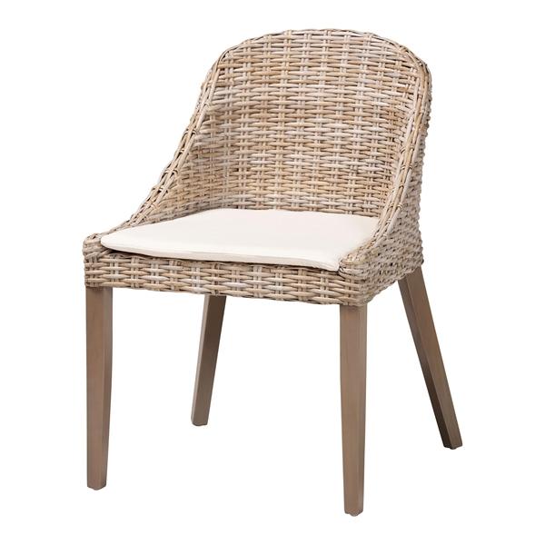 baxton studio bali & pari Lara Bohemian Grey Kubu Rattan and Mahogany Wood Dining Chair