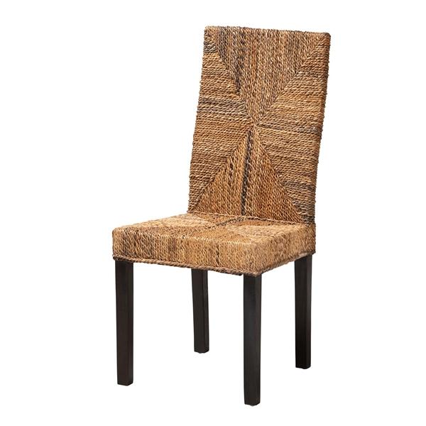 baxton studio bali & pari Laymi Modern Bohemian Dark Brown Mahogany Wood and Seagrass Dining Chair