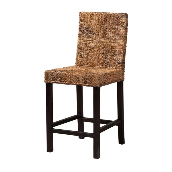 baxton studio bali & pari Laymi Modern Bohemian Dark Brown Mahogany Wood and Seagrass Counter Stool