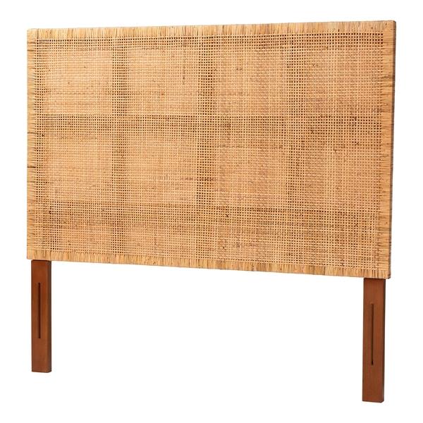 baxton studio bali & pari Lesia Bohemian Natural Rattan and Mahogany Wood Queen Size Headboard