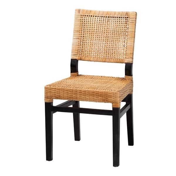 baxton studio bali & pari Lesia Modern Bohemian Natural Brown Rattan and Espresso Brown Mahogany Wood Dining Chair