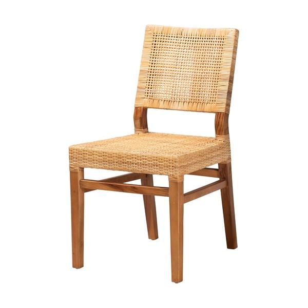 baxton studio bali & pari Lesia Modern Bohemian Natural Brown Rattan and Walnut Brown Mahogany Wood Dining Chair