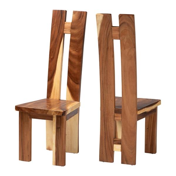 baxton studio bali & pari Lin Suar Wood Dining Chair Set of 2 - Handcrafted Solid Wood Chair with Natural Grain Pattern Rustic Modern Accent Seating for Dining Room or Kitchen