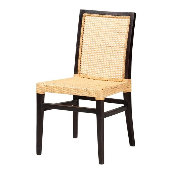 baxton studio bali & pari Lingga Modern Bohemian Dark Brown Mahogany Wood and Natural Rattan Dining Chair