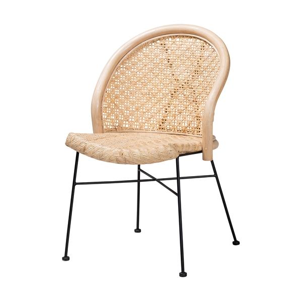 baxton studio bali & pari Lisa Modern Bohemian Natural Brown Rattan and Black Metal Dining Chair