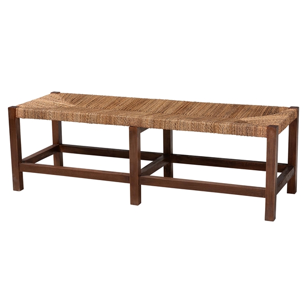 baxton studio bali & pari Liza Bohemian Natural Seagrass and Wood Accent Bench