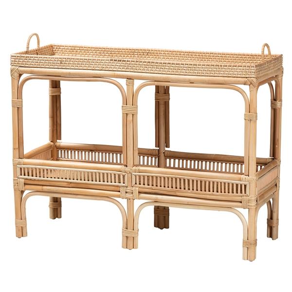 baxton studio bali & pari Lombok Modern Bohemian Natural Brown Rattan Console Table