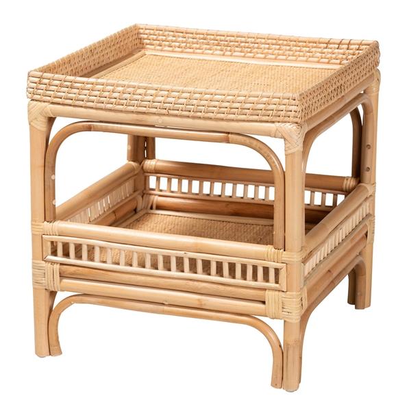 baxton studio bali & pari Lombok Modern Bohemian Natural Rattan End Table