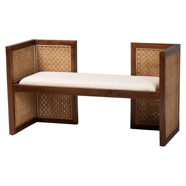baxton studio bali & pari Lovina Bohemian Light Honey Rattan and Acacia Wood Accent Bench