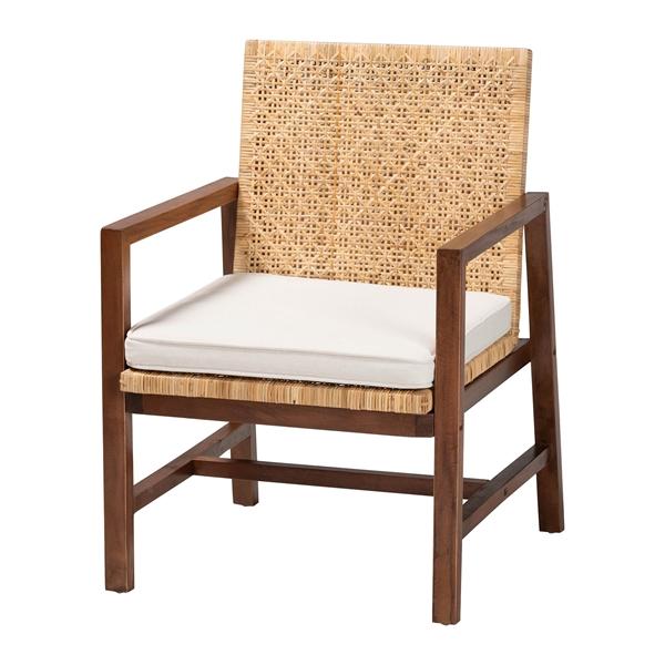 baxton studio bali & pari Lovina Bohemian Light Honey Rattan and Acacia Wood Arm Chair